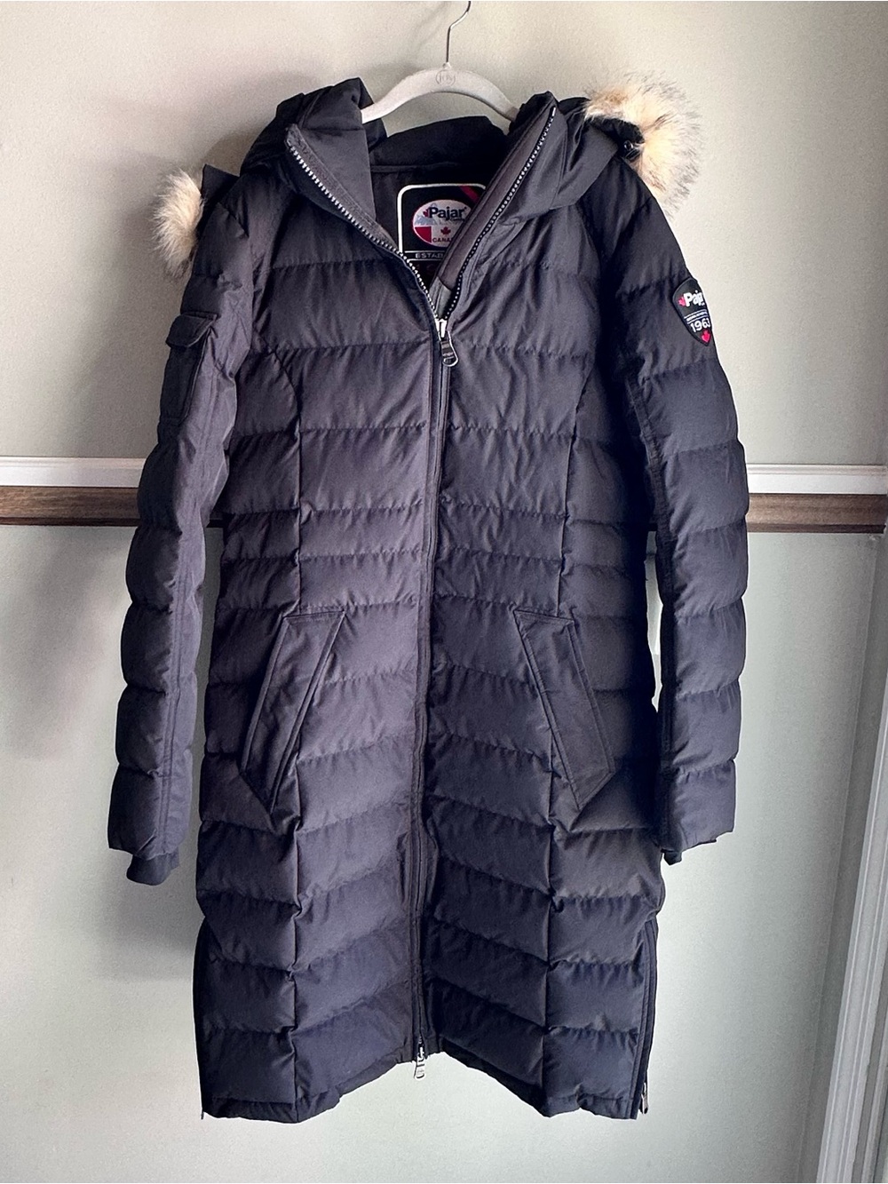 Pajar Venice Black Long Winter Coat Puffer Jacket Faux Fur Hood
